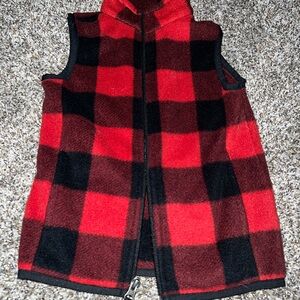 Amazon Essentials Red and Black Checkered Fleece Vest